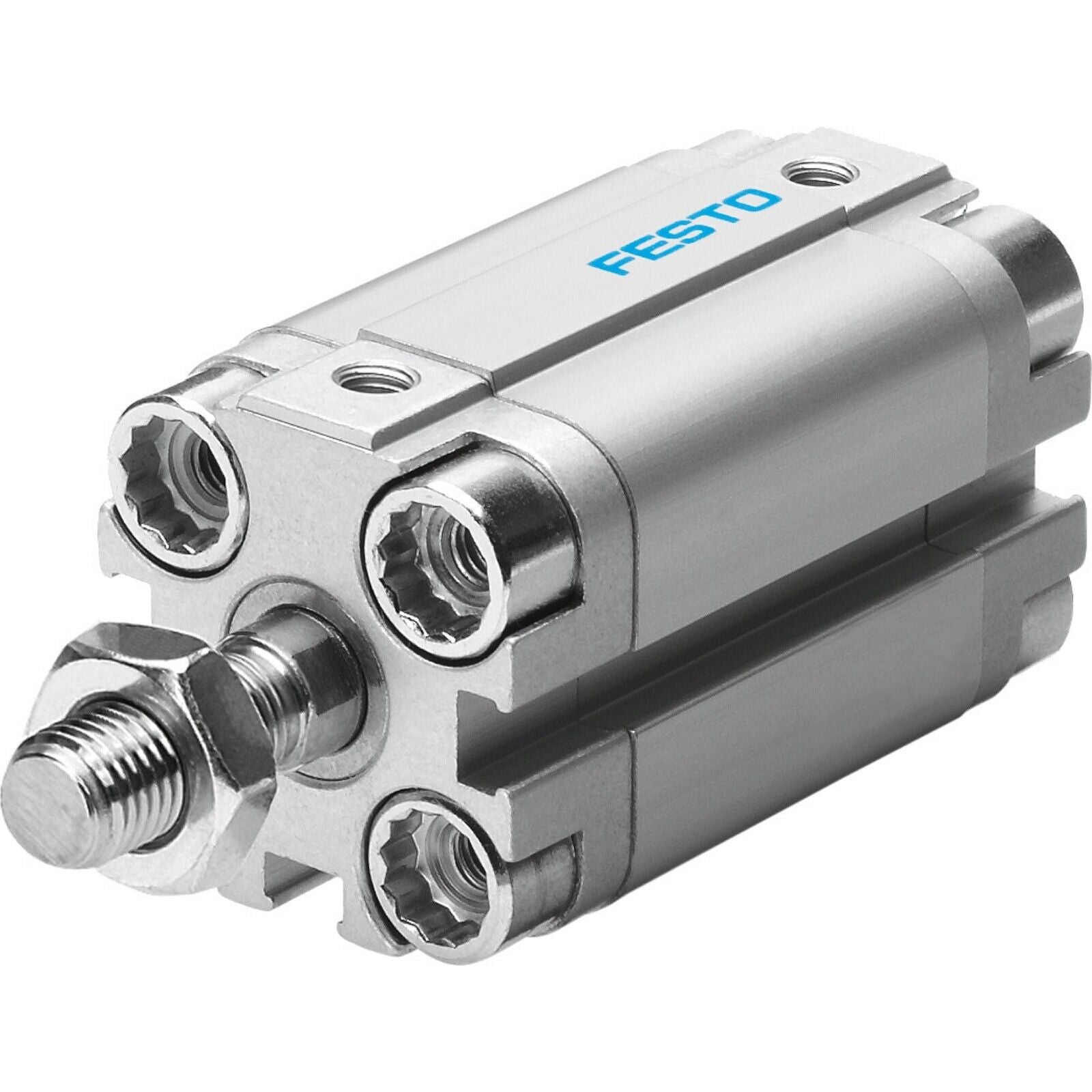 Festo ADVU-16-10-A-P-A compact air cylinder, silver pneumatic component, automation part.