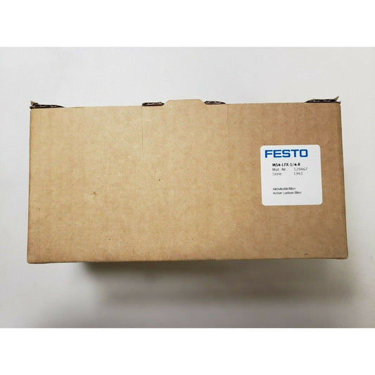 Festo MS4-LFX-1/4-R Active Carbon Filter in a cardboard box, product packaging.