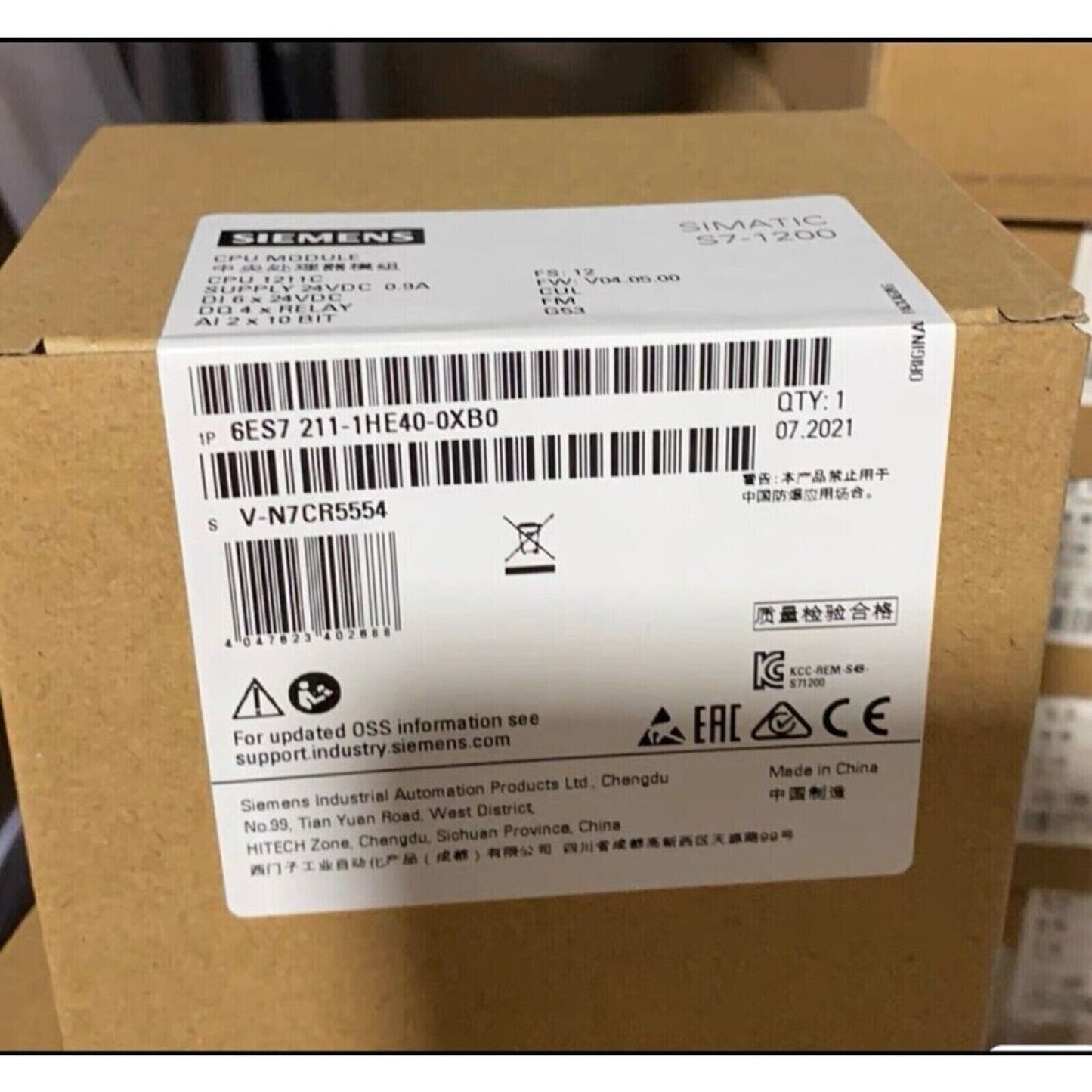 Siemens SIMATIC S7-1200 CPU 1211C PLC module box, 6ES7211-1HE40-0XB0