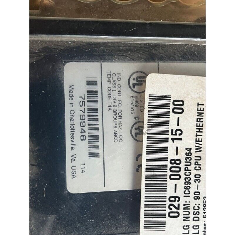 GE Fanuc IC693CPU364 PLC CPU Module with Ethernet, manufactured in Charlottesville, VA.
