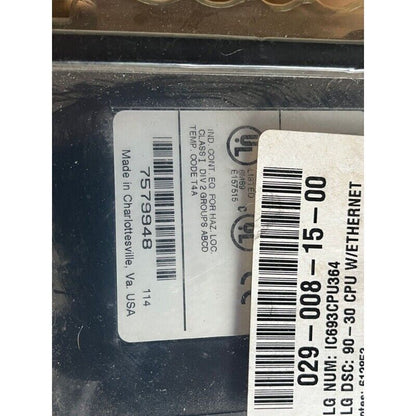 GE Fanuc IC693CPU364 PLC CPU Module with Ethernet, manufactured in Charlottesville, VA.