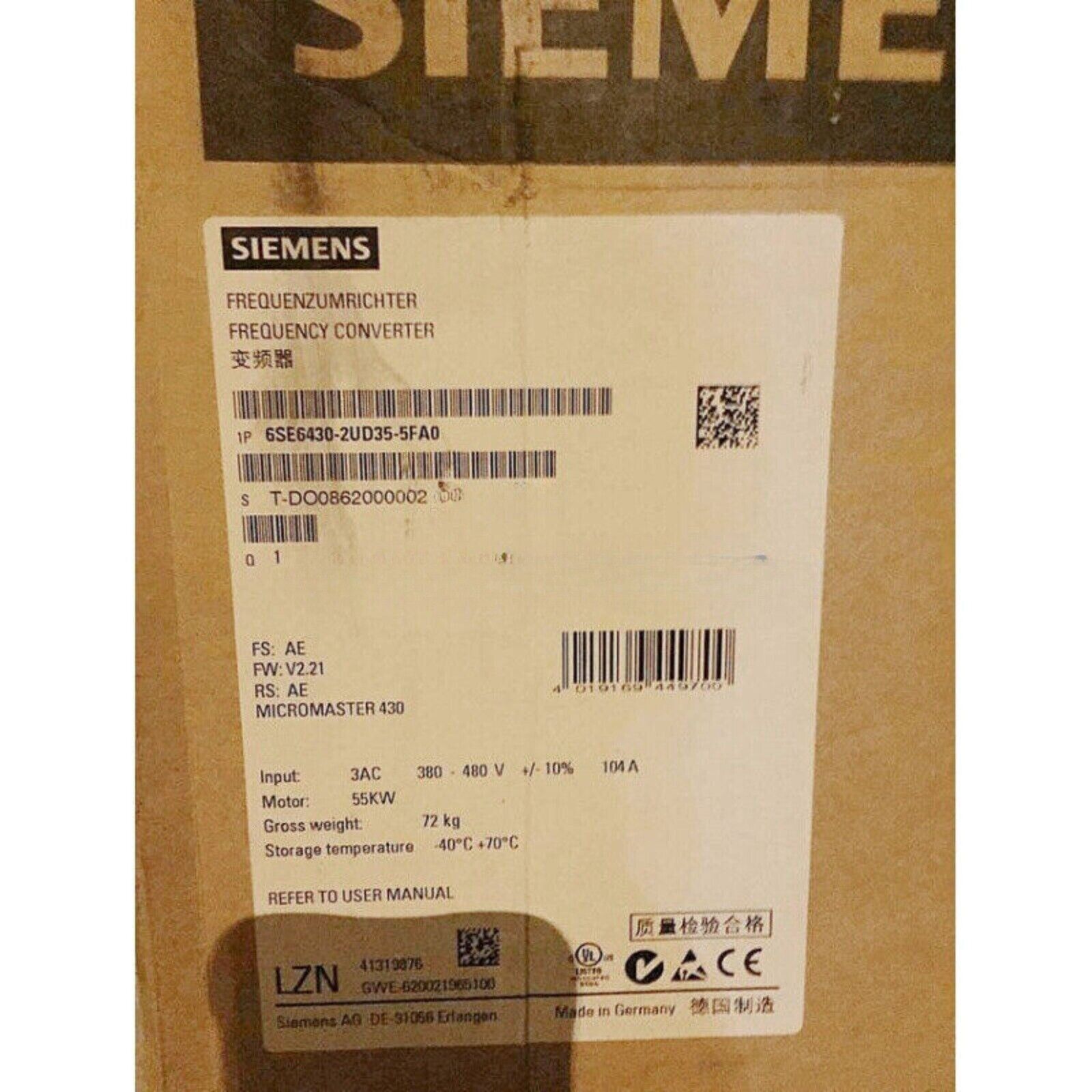Siemens MICROMASTER 430 frequency converter, 6SE6430-2UD35-5FA0, industrial automation part, 55KW motor, 380-480V.