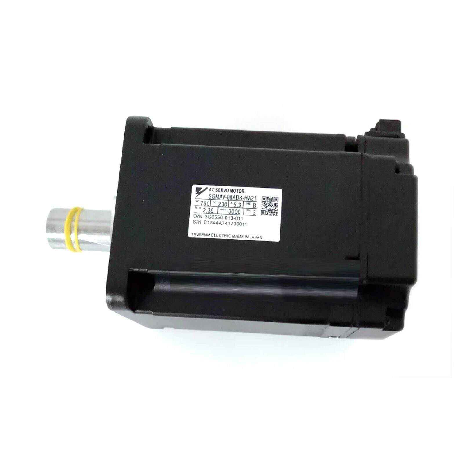 Yaskawa SGMAV-08ADK-HA21 AC Servo Motor, industrial automation component, black housing, label details visible.