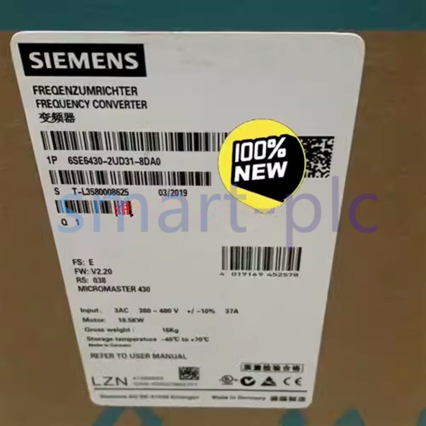 New Siemens 6SE6430-2UD31-8DA0 Frequency Converter, Industrial Automation Part - MICROMASTER 430.