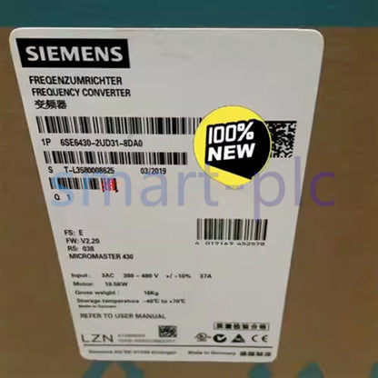 New Siemens 6SE6430-2UD31-8DA0 Frequency Converter, Industrial Automation Part - MICROMASTER 430.