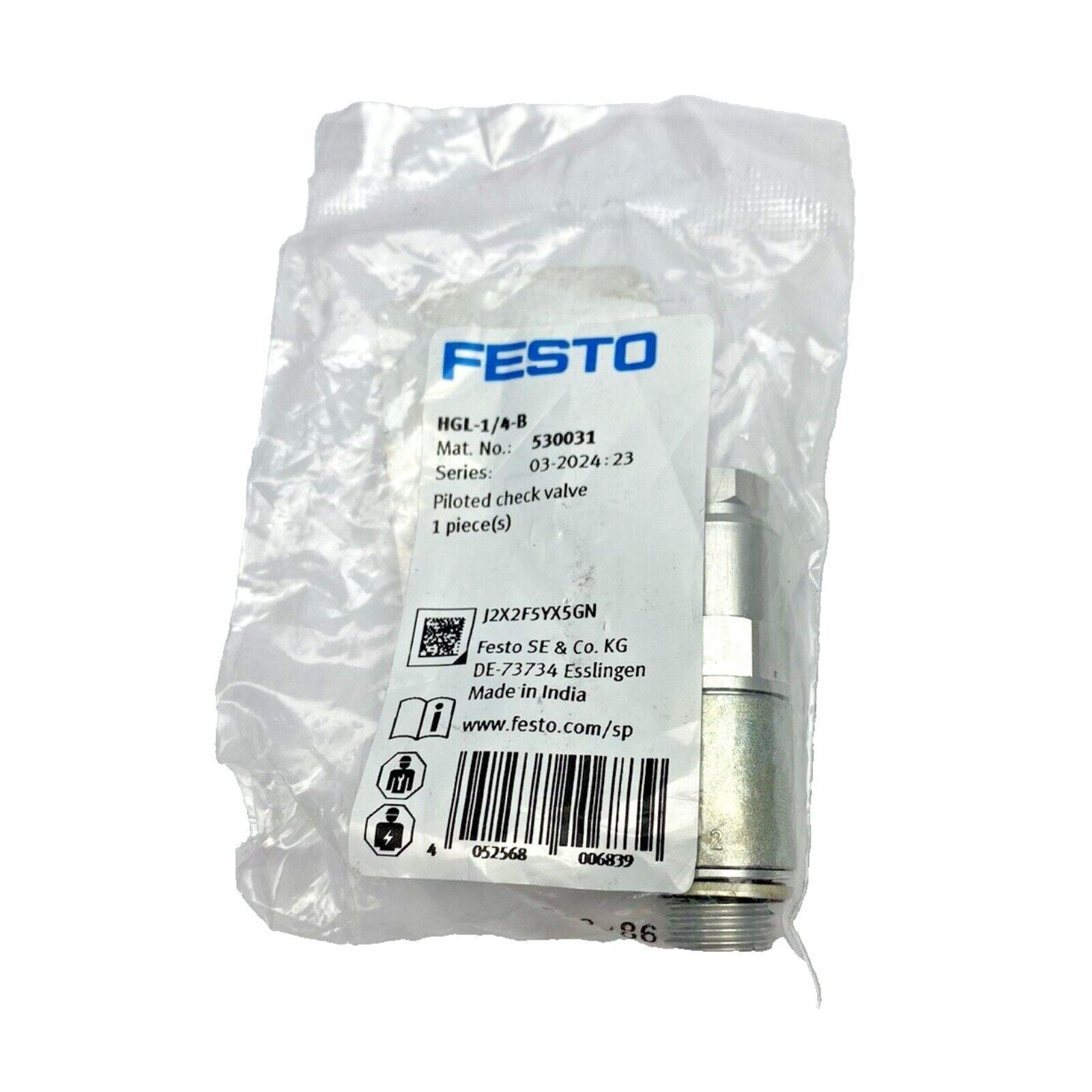 Festo HGL-1/4-B Piloted check valve, industrial automation part