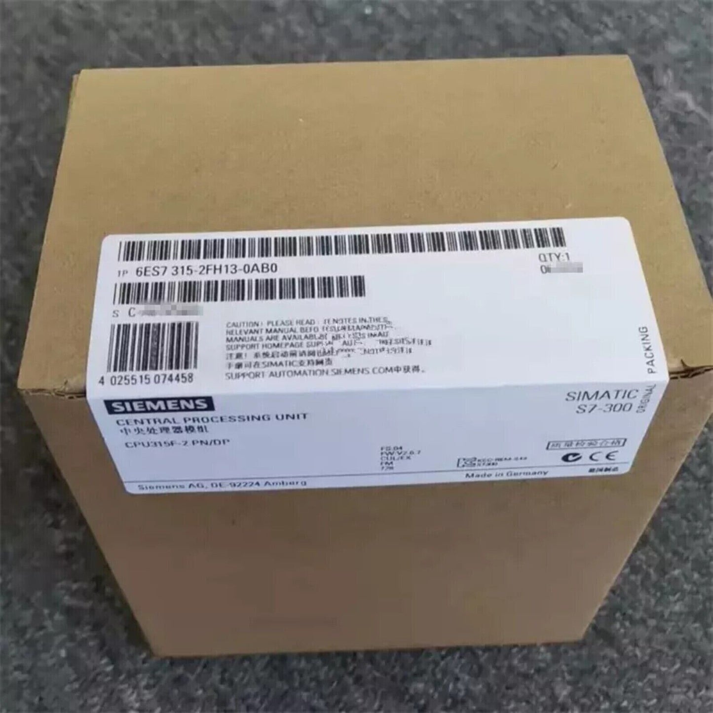 Siemens SIMATIC S7-300 PLC Central Processing Unit in original packaging, model 6ES7 315-2FH13-0AB0