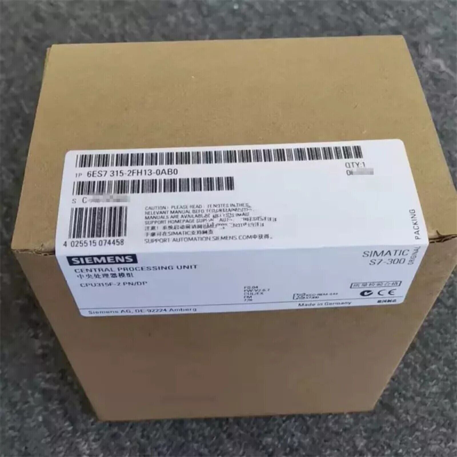 Siemens SIMATIC S7-300 PLC Central Processing Unit in original packaging, model 6ES7 315-2FH13-0AB0
