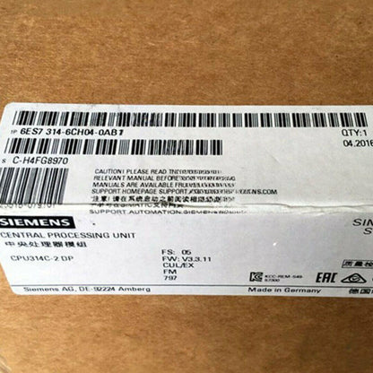 Siemens SIMATIC S7-300 CPU314C-2 DP, Industrial automation part label showing product details and specifications