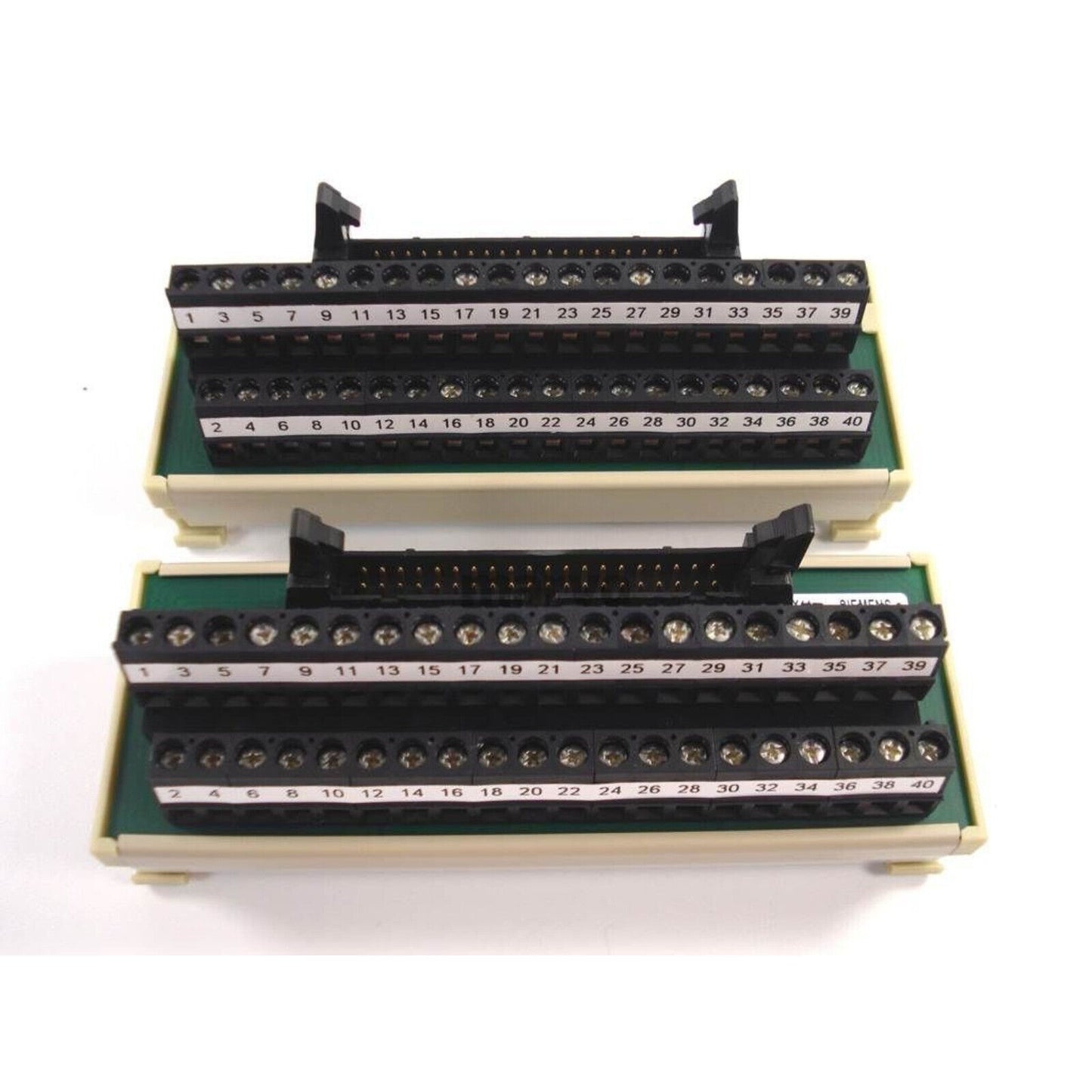 Siemens S7-300 PLC terminal block module, black plastic with screw terminals, industrial automation component.