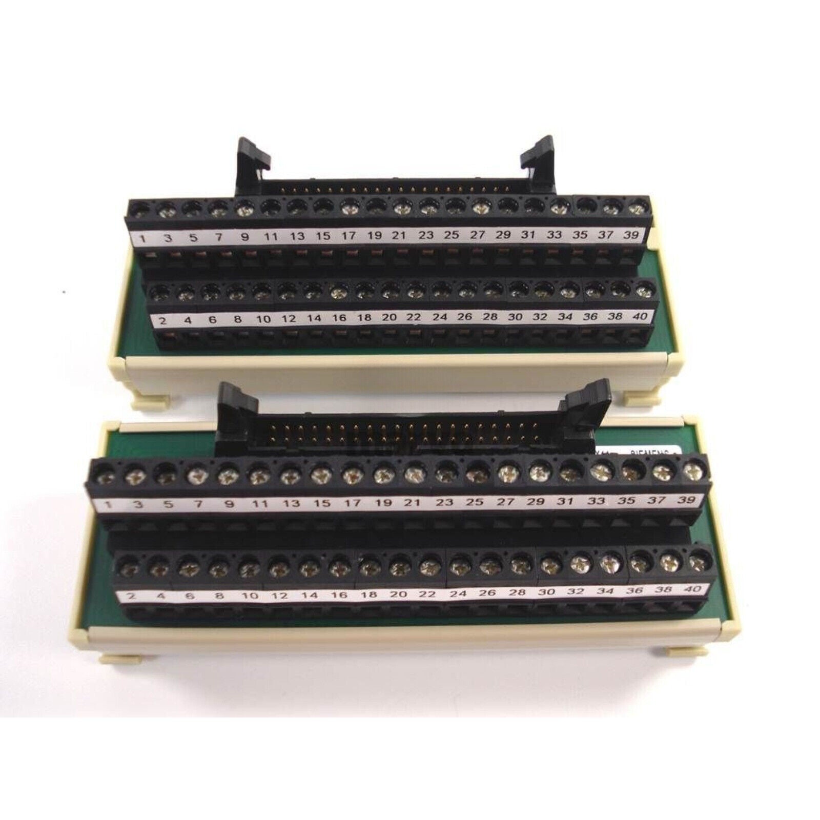 Siemens S7-300 PLC terminal block module, black plastic with screw terminals, industrial automation component.