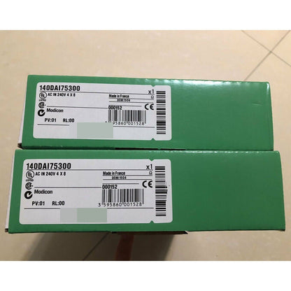 Schneider Electric 140DAI75300 Discrete Input Module, PLC Module, Made in France, with product details visible.