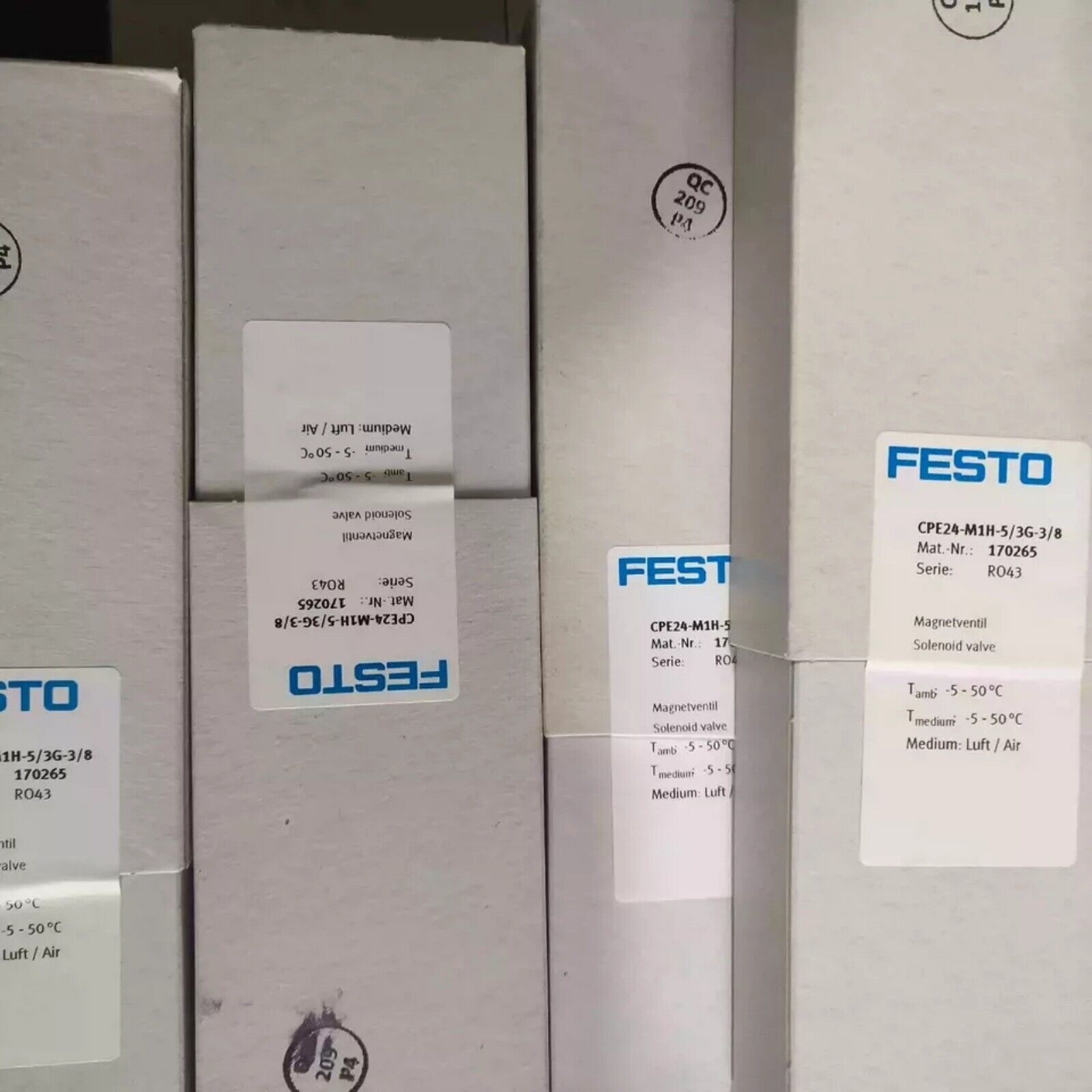 FESTO CPE24-M1H-5/3G-3/8 Solenoid Valve, Industrial Automation Part, with specifications label.