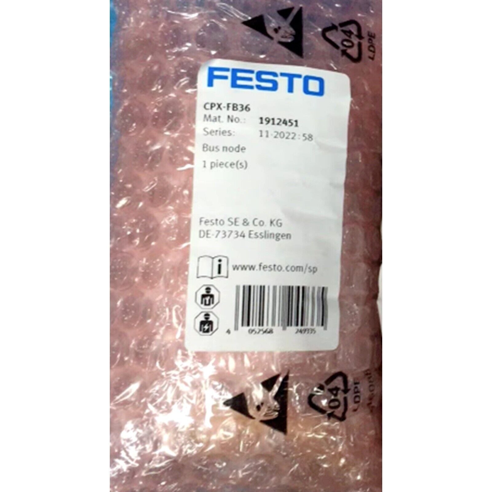 Festo CPX-FB36 Ethernet Communication Module in packaging, part number 1912451
