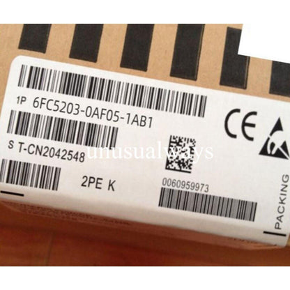 Siemens 6FC5203-0AF05-1AB1 industrial automation part label with barcodes and CE mark, industrial automation part