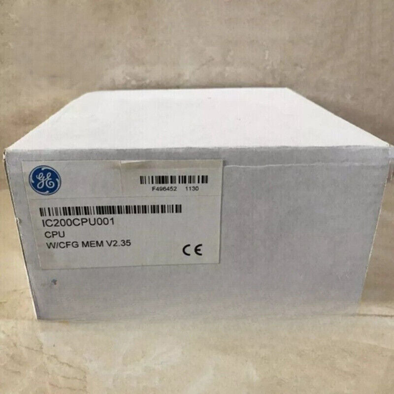 GE IC200CPU001 CPU Module, Fanuc PLC component, new in box, featuring product details and CE marking