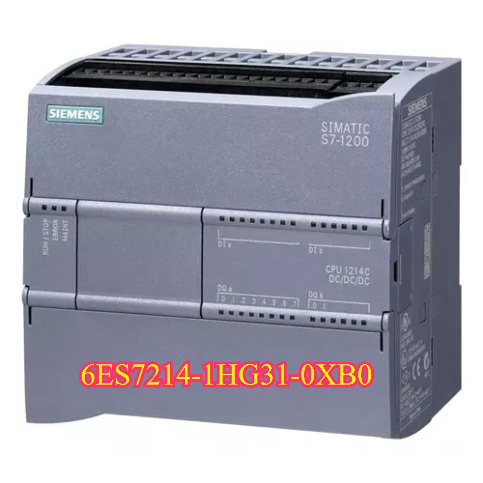 Siemens SIMATIC S7-1200 CPU 1214C DC/DC/DC 6ES7214-1HG31-0XB0 PLC module, grey, industrial automation part.
