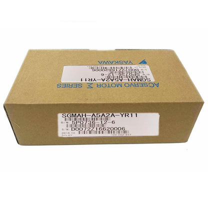 Yaskawa SGMAH-A5A2A-YR11 servo motor in its original cardboard packaging, a new industrial automation part.