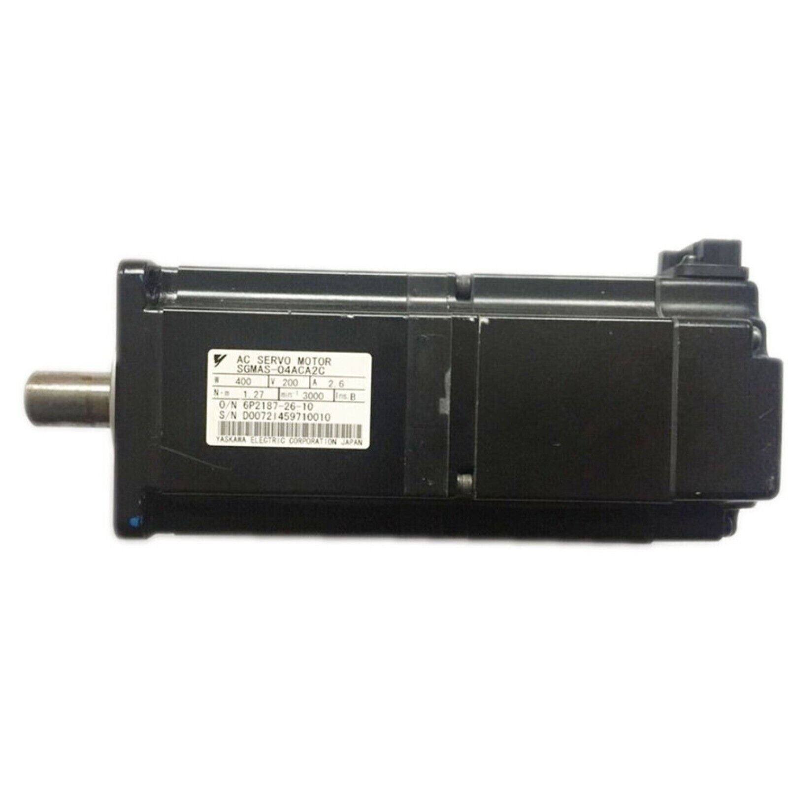 Yaskawa SGMAS-04ACA2C AC servo motor, black industrial automation part with specs label.
