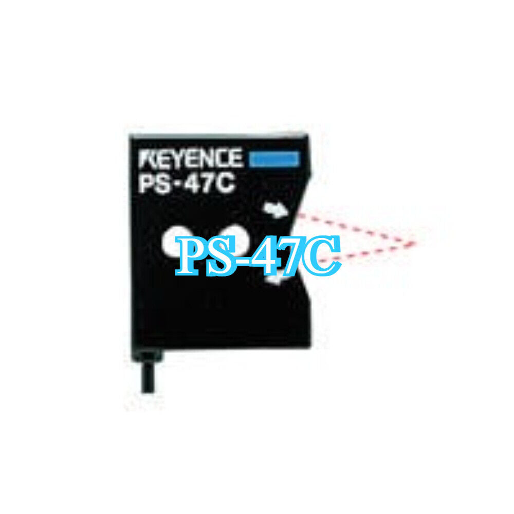 KEYENCE PS-47C Photoelectric Sensor, black and compact, featuring a visible light beam.