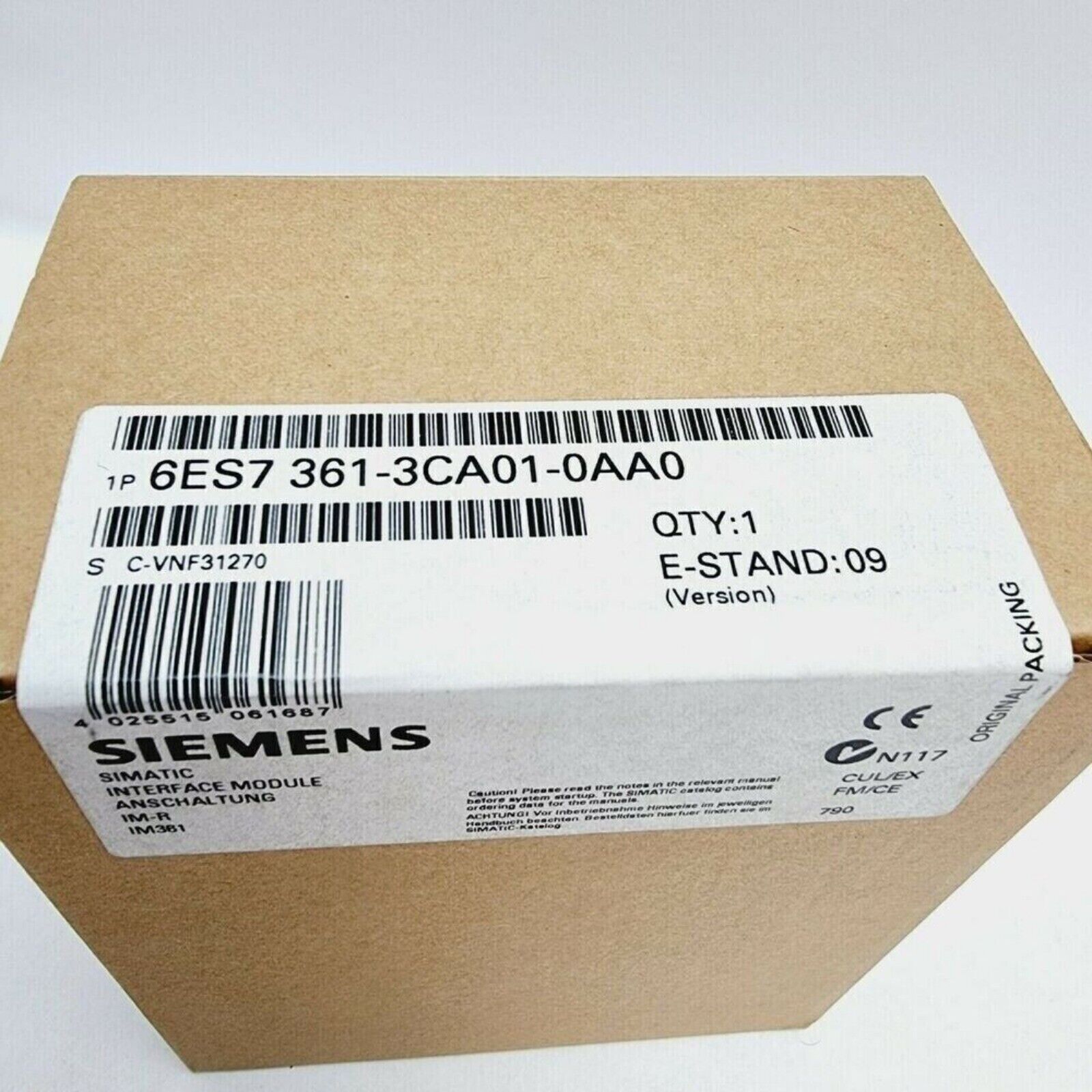 Siemens SIMATIC S7-300 6ES7361-3CA01-0AA0 interface module box. Industrial automation part, quantity 1.