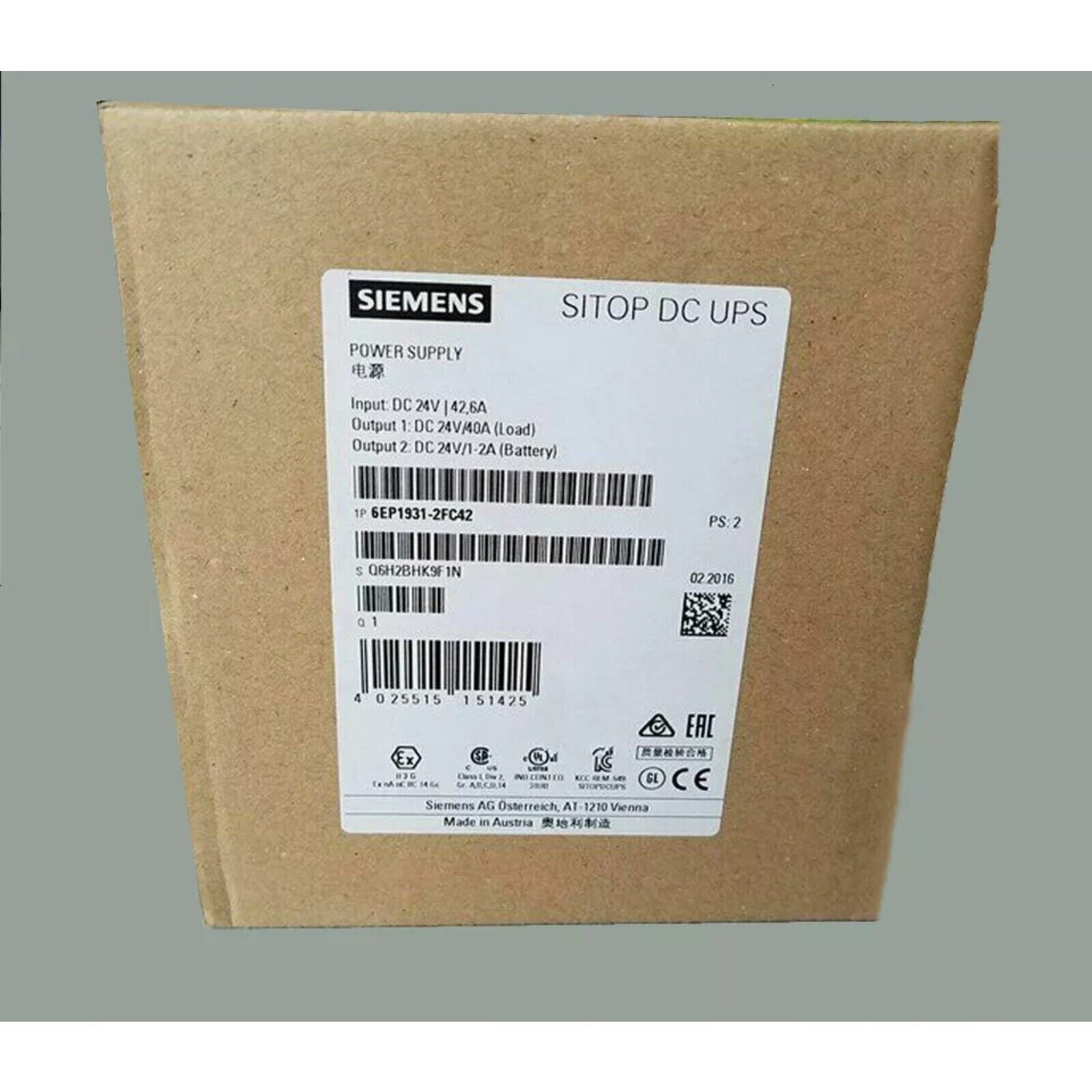 Siemens SITOP DC UPS power supply unit, model 6EP1931-2FC42, new industrial automation part.