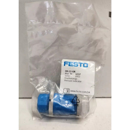 Festo OH-22-GN Pressure Indicator, blue and silver industrial component