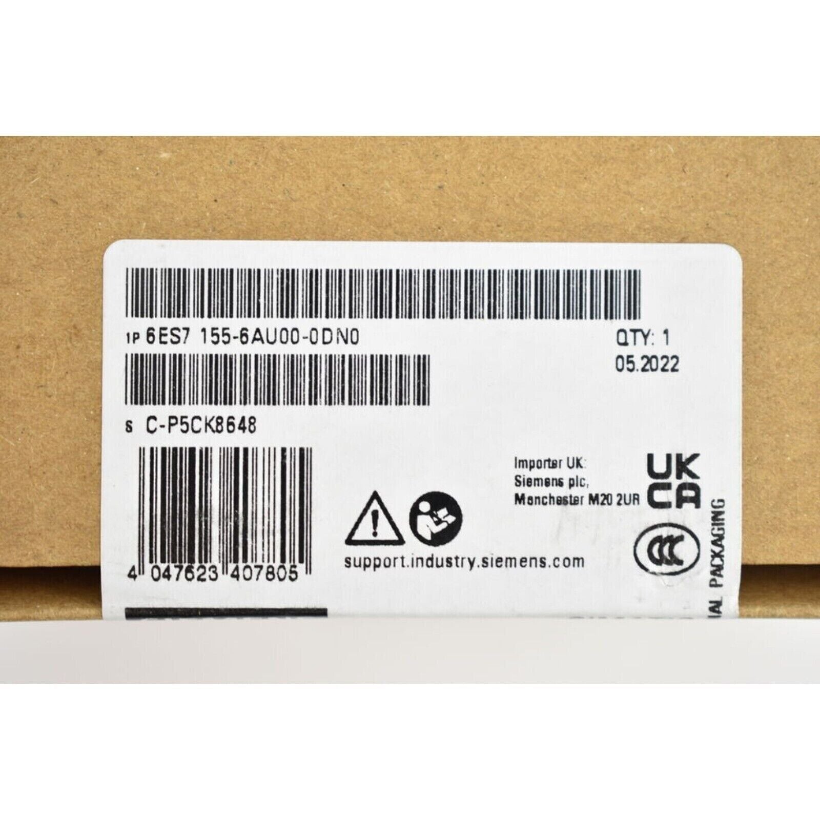 Siemens ET 200SP Interface Module label with part number 6ES7 155-6AU00-0DN0, industrial automation part.