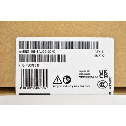 Siemens ET 200SP Interface Module label with part number 6ES7 155-6AU00-0DN0, industrial automation part.