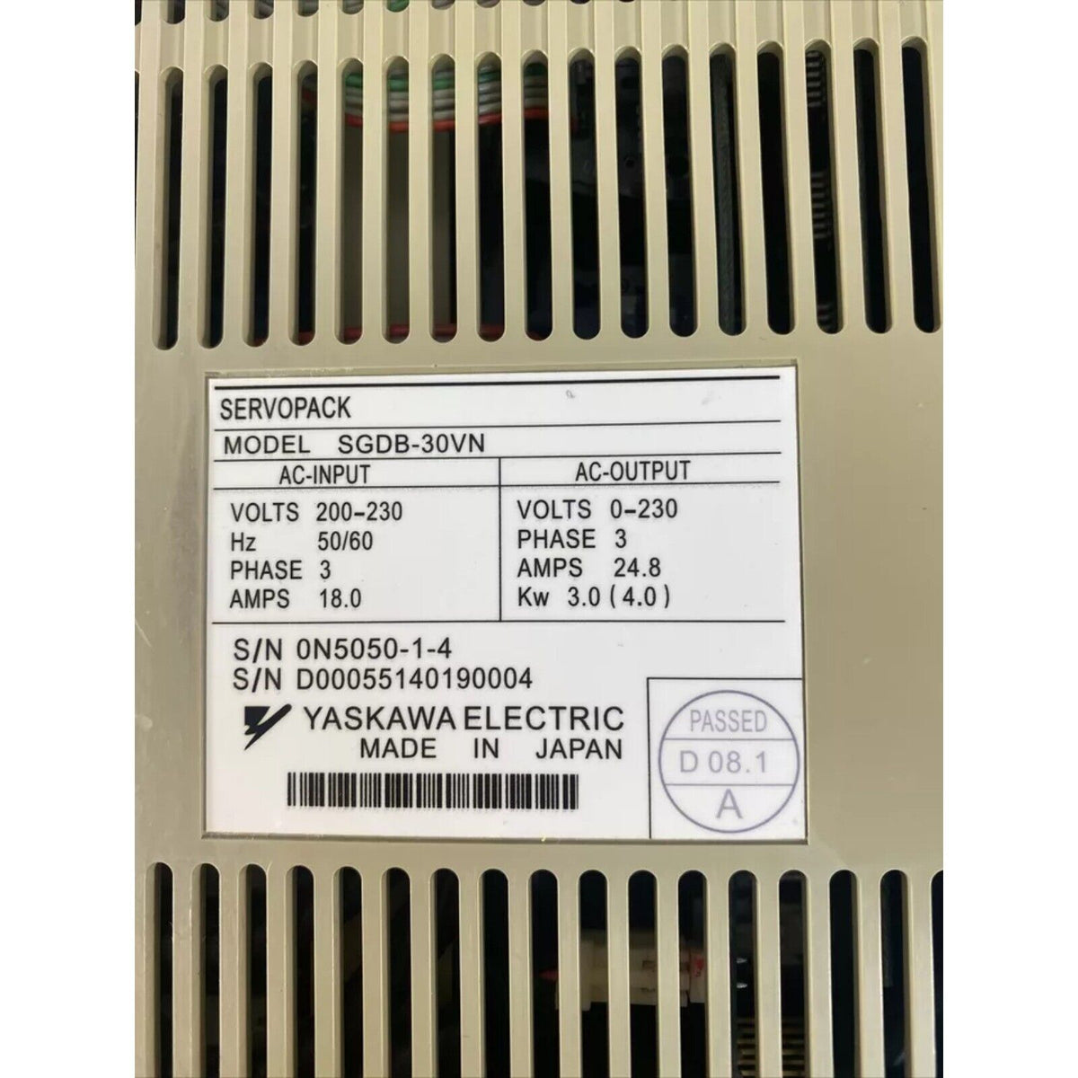 YASKAWA SGDB-30VN SERVO Drive, 200-230V AC, industrial automation part, Made in Japan