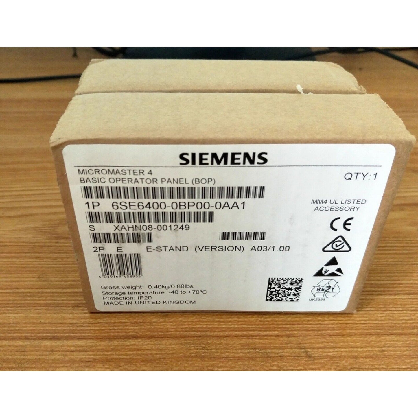 Siemens 6SE6400-0BP00-0AA1 Basic Operator Panel box. Industrial automation part. Made in United Kingdom.