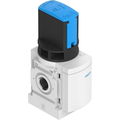 Festo MS4-EM1-1/4-Z valve, industrial automation part. White, black, and blue design with directional labels.