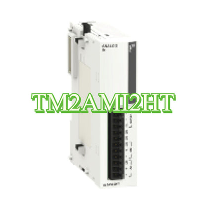 Schneider TM2AMI2HT PLC Module. White module with the text TM2AMI2HT, industrial automation part.