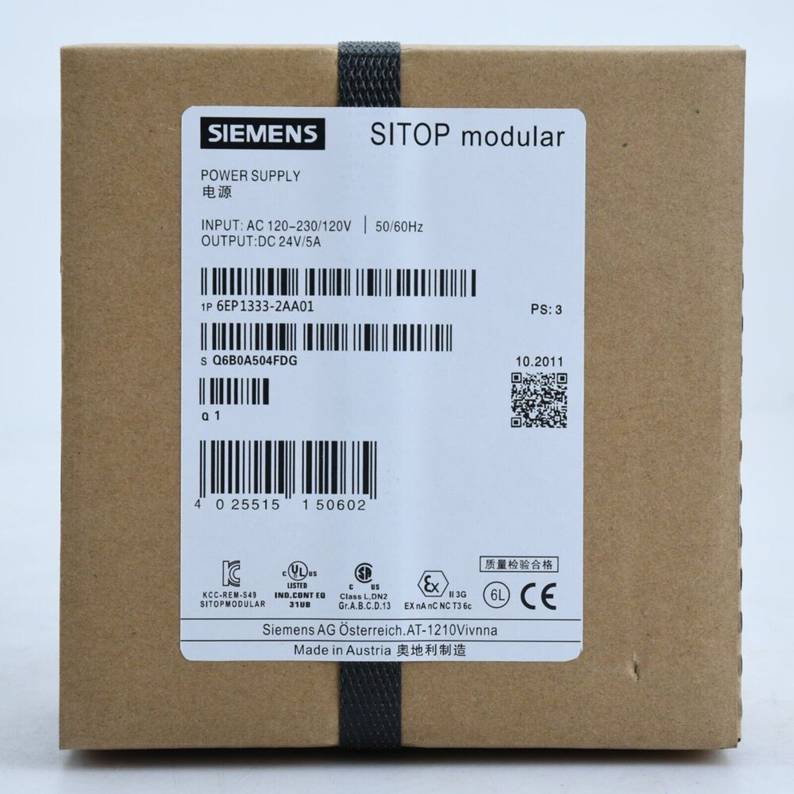 Siemens SITOP modular power supply unit 6EP1333-2AA01, AC input and DC output specifications, industrial automation component