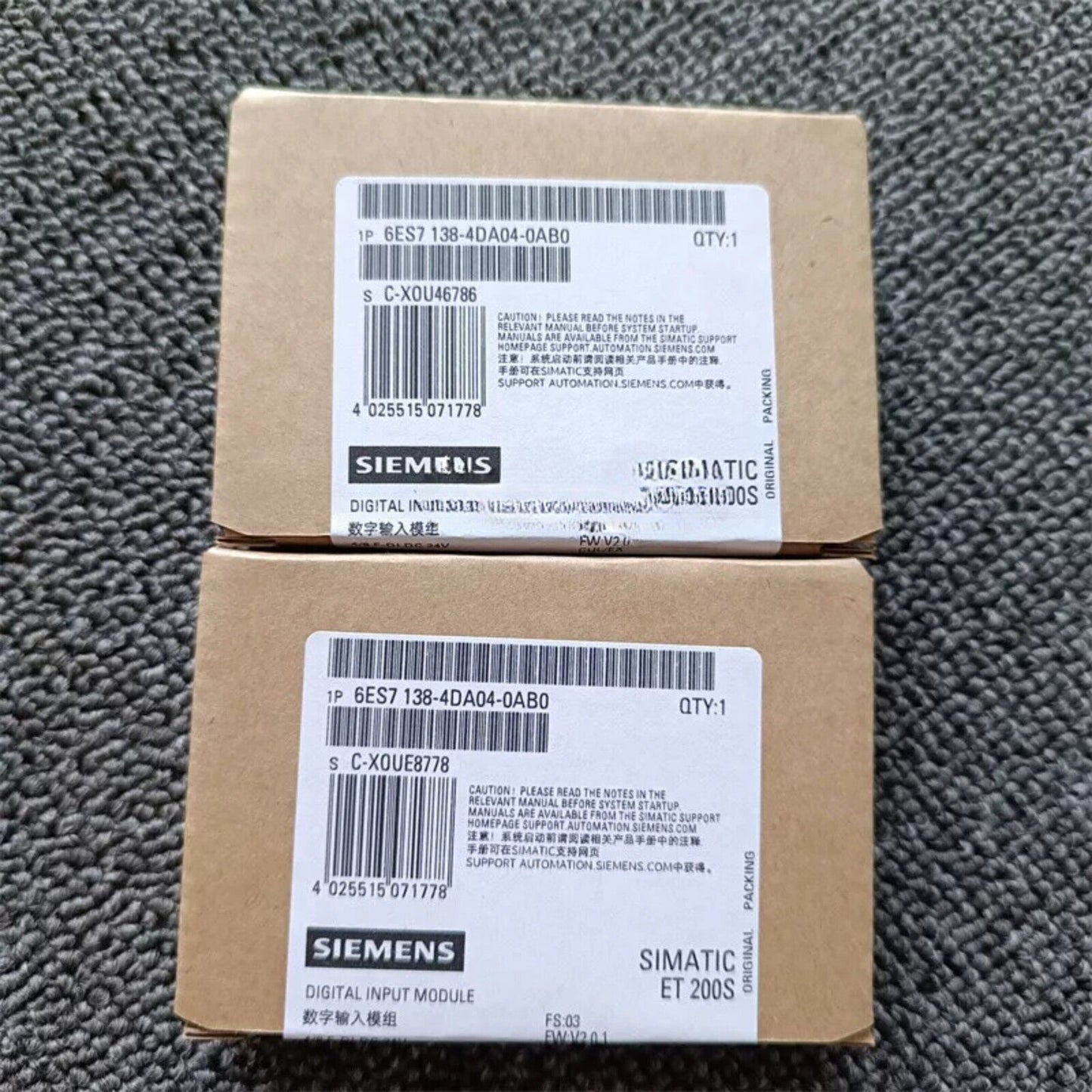 Siemens SIMATIC ET 200S Digital Input Module Packaging, 6ES7 138-4DA04-0AB0