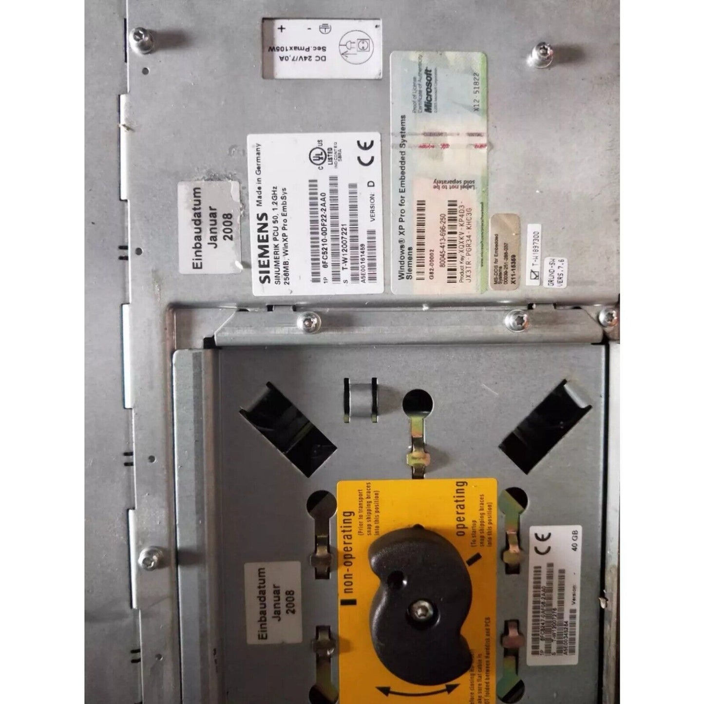 Siemens SINUMERIK PCU 50 control unit with Windows XP, 1.2 GHz processor, and 256MB RAM, industrial automation part.