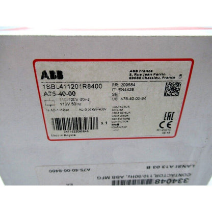 ABB A75-40-00 Contactor Product Label, Industrial Automation Part