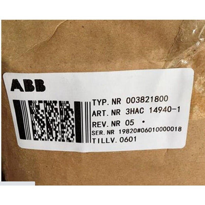 ABB 3HAC14940-1 cable label with barcode, product details, and specifications. PLC component.