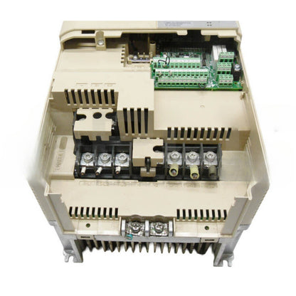 YASKAWA CIMR-AU4A0044FAA AC Drive - Beige housing with internal components and terminals visible.