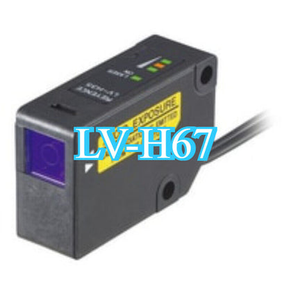 Keyence LV-H67 laser sensor, black with purple lens, new in box. Industrial automation part.