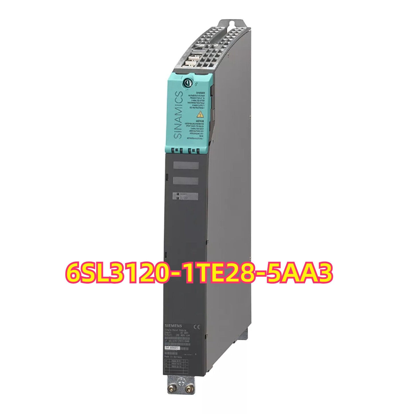 SINAMICS S120 single-axis motor module 6SL3120-1TE28-5AA3, gray and teal cabinet