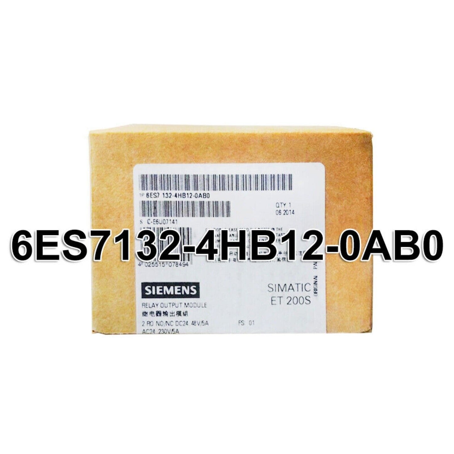 Siemens SIMATIC ET 200S Relay Output Module 6ES7132-4HB12-0AB0 product packaging, industrial automation part