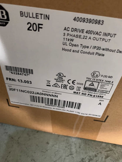 20F11NC022JA0NNNNN Allen-Bradley PowerFlex Air Cooled 753 AC Drive NEW IN BOX