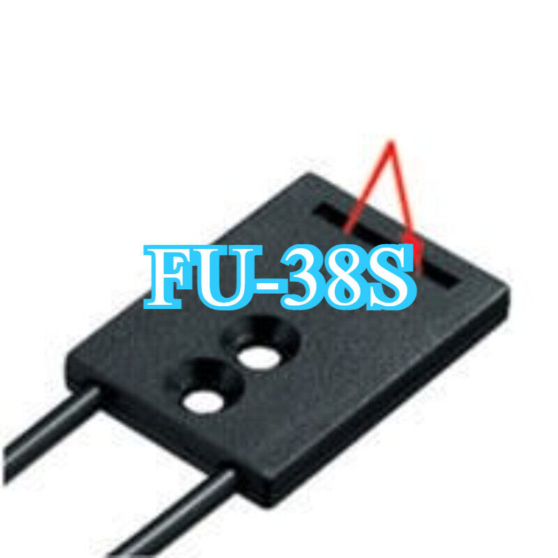 Keyence FU-38S Fiber Amplifier Sensor, black rectangular sensor with two holes and wires.