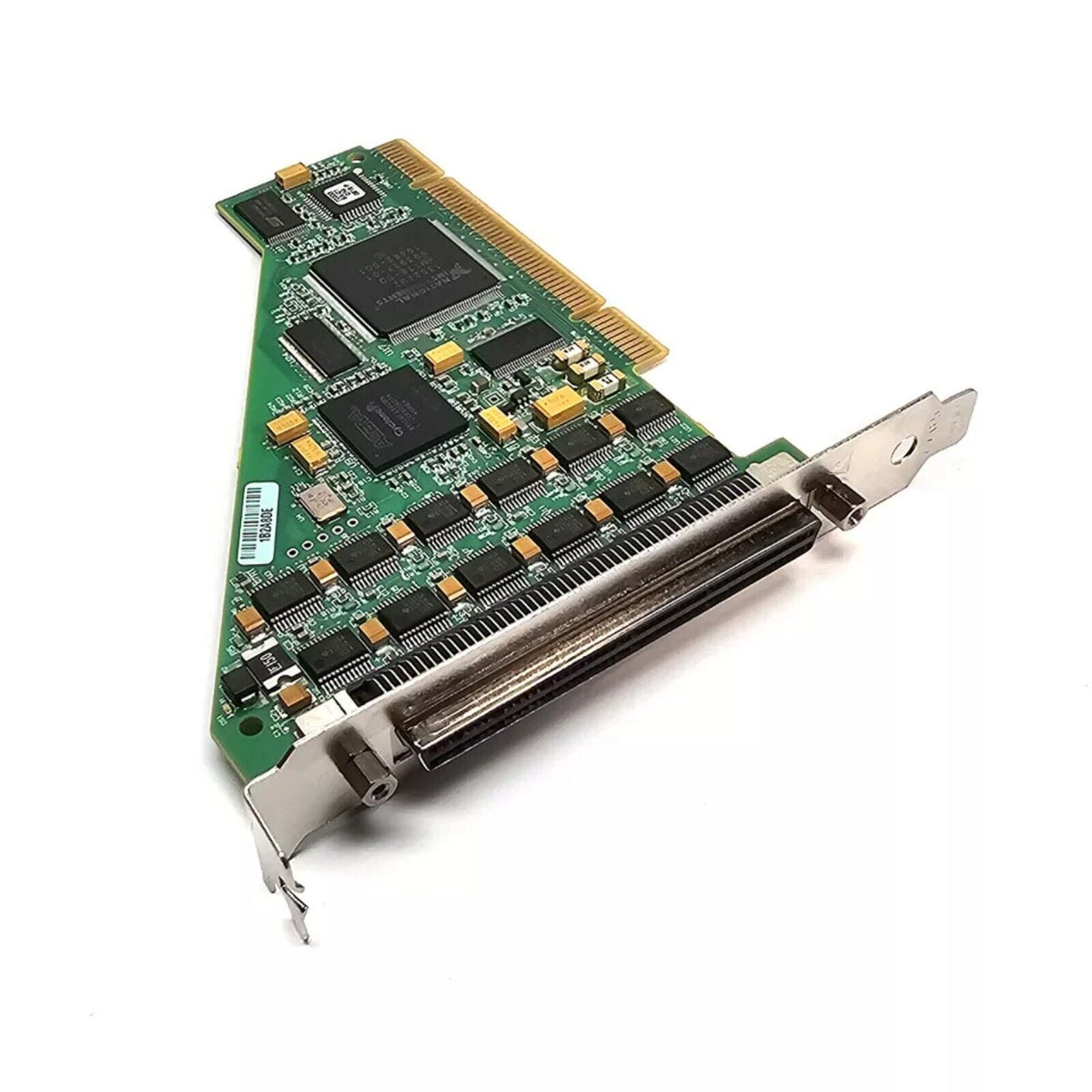 National Instruments PCI-6509 digital I/O device. Green circuit board with chips and connectors, for data acquisition.