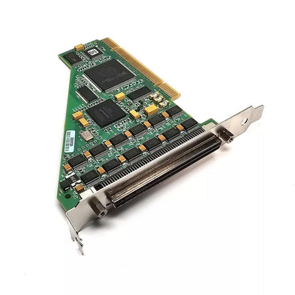 National Instruments PCI-6509 digital I/O device. Green circuit board with chips and connectors, for data acquisition.