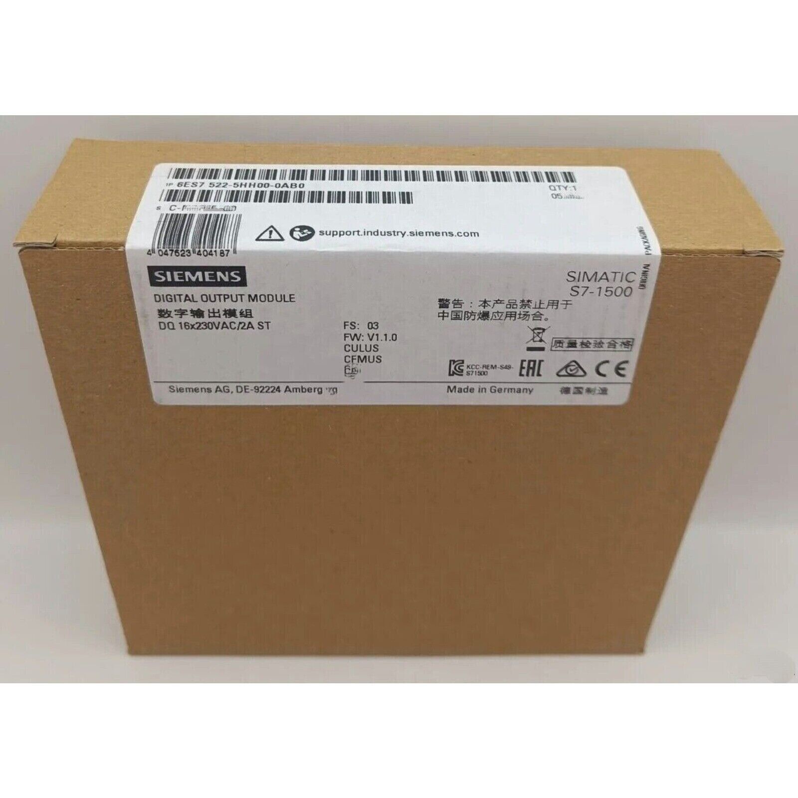 Siemens SIMATIC S7-1500 digital output module packaging, DQ 16x230VAC/2A ST, new industrial automation part.
