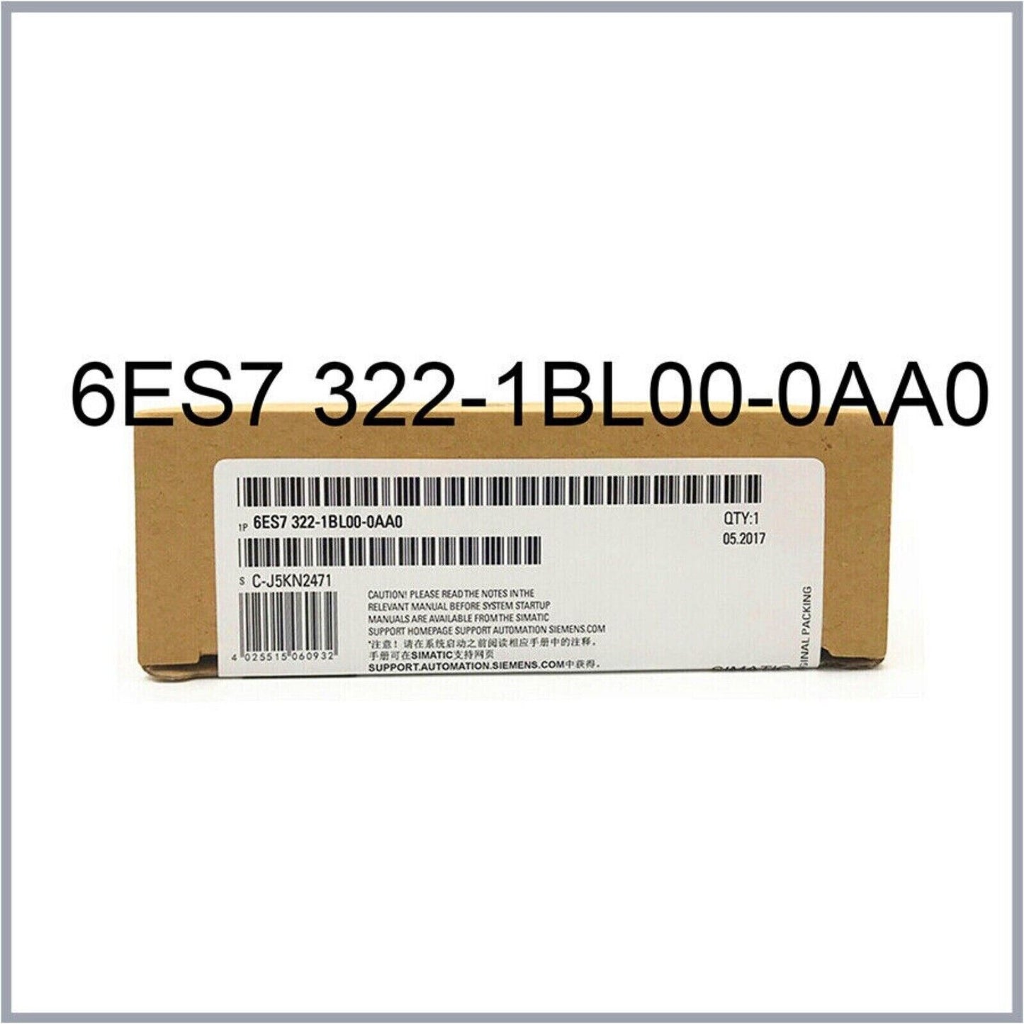 SIMATIC S7-300 6ES7322-1BL00-0AA0 digital output module box, industrial automation part. Manufactured by Siemens.