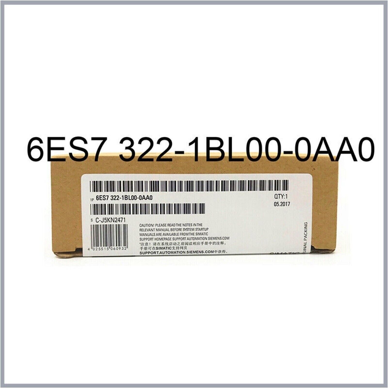 SIMATIC S7-300 6ES7322-1BL00-0AA0 digital output module box, industrial automation part. Manufactured by Siemens.