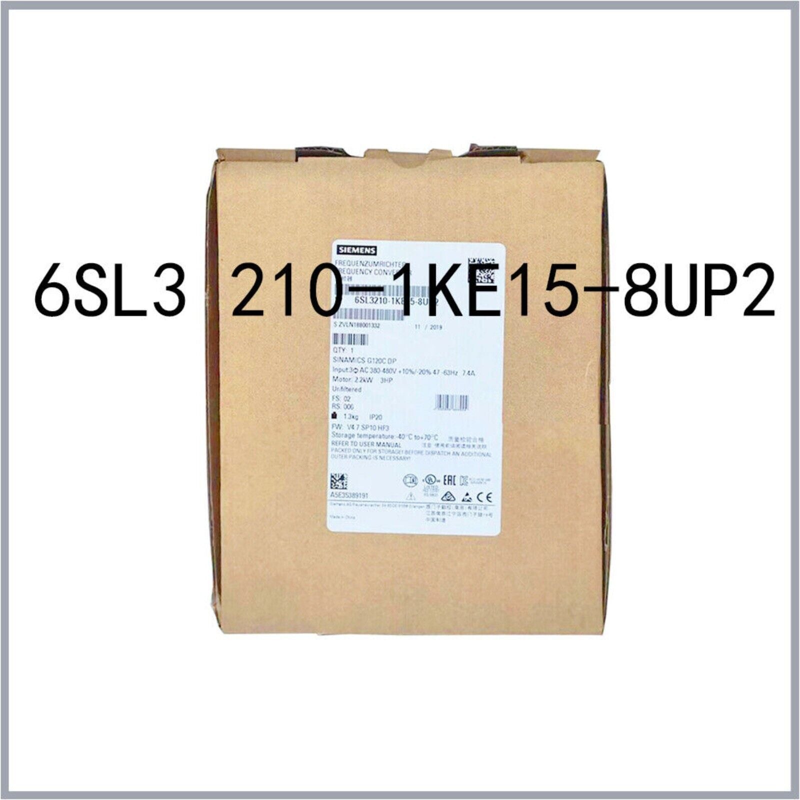 Siemens SINAMICS G120C frequency converter, model 6SL3210-1KE15-8UP2, industrial automation part.